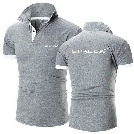 2025 Summer Men's SPACEX SPACE X LOGO ELON Logo Print Lapel Collar Loose Large Size Casual High-end Quick-Drying Polo Shirt