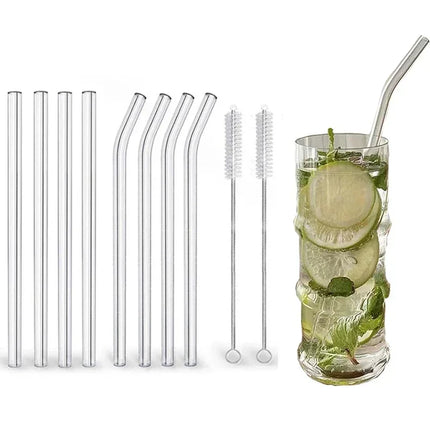 1-10Pcs Reusable Smoothie Glass Straw, Clear Drinking Straws for Smoothie Milkshakes Environmentally Friendly Drinkware Straw