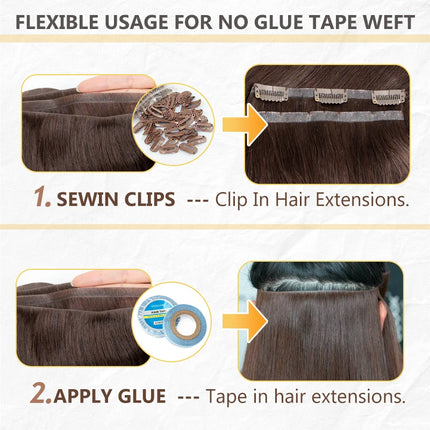Long Flat Weft Invisible Tape Bundles Human Hair PU Skin Weft Hair Extension Injected Seamless & No-Glue Tape On Hair Weft