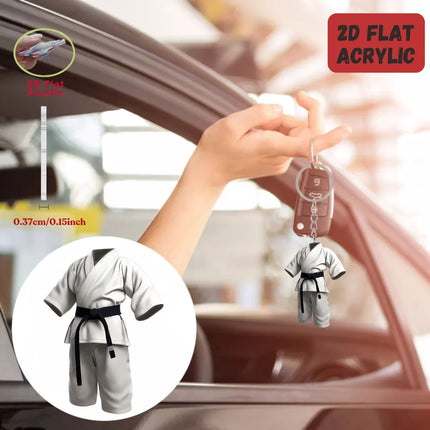 2D Karate Costume Keychain Jiu-Jitsu Themed Pendant Charms Flat Acrylic Hanging Decoration for Bags Festive Party Gift