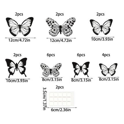 24/48pcs Black White 3D Butterfly Wall Stickers Wedding Decoration Home Bedroom Living Room DIY Butterflies Wall Decals Supplies