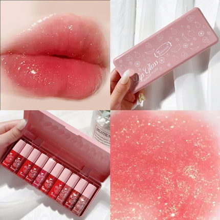 Mini 10 Colors Liquid Lip Gloss Waterproof Non-stick 24 Hours Long Lasting Mirror Lipstick Set Lip Gloss Cosmetic Makeup Care