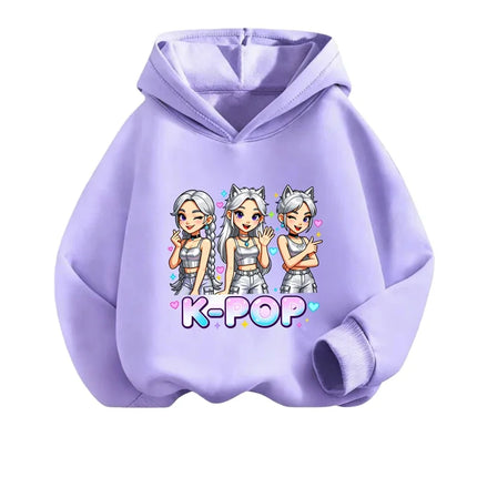 Premium Kpop Anime Printed Hoodie Children Spring Autumn Long Sleeve Hooded Sweatshirt Cozy Casual Boys Girls Daily Outfit