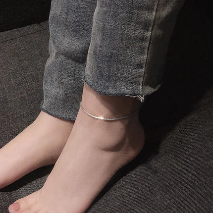PANJBJ 925 Silver Color Mosubi Zircon Anklet For Women Girl Simplicity Retro Exquisite Jewelry Birthday Gift Dropshipping