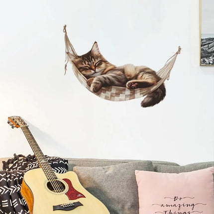 Leisurely Sleeping Little Beaver Flower Cat Creative Detachable PVC Wall Stickers Decoration Beautify Room Stickers