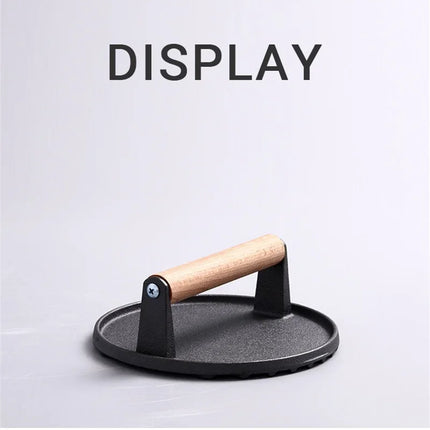 Cast Iron Steak Burger Press Round Rectangular Uncoated Heavy-Duty Meat Press with Handle for Outdoor Grill Food Cooking Tools