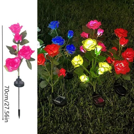 5 Heads Rose Lawn Lamp Solar Lights Outdoor Decorative Solar Garden Lights for Yard Patio Garden Wedding Decor Fairy Lights