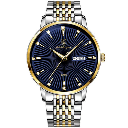 POEDAGAR Fashion Business Men's Watches Waterproof Luminous Date&Week Stainless Steel Men Watch Quartz Exquisite Male Wristwatch