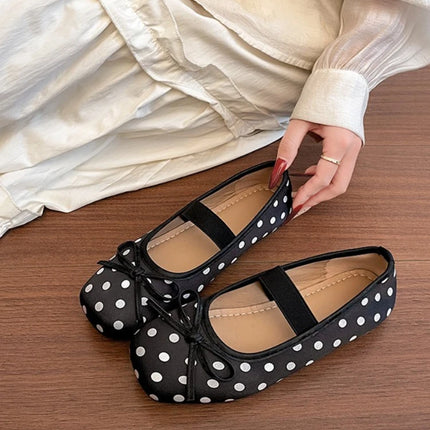 Spring Butterfly-knot Women Dot Ballet Flats Comfort Shallow Elastic Band Shoes Ladies Eelgant Soft Sole Dress Mary Jane Shoes