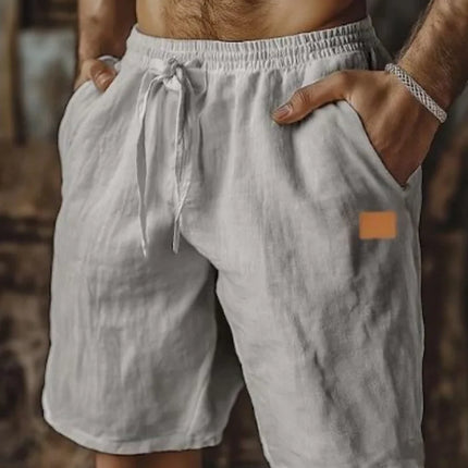 New Summer Men's Cotton Linen Shorts Comfortable Loose Fit Elastic Drawstring Waist Casual Beach Shorts Breathable