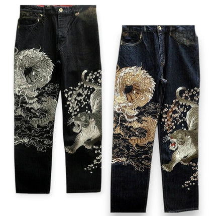 Vintage Japanese Selvedge Jeans Man Y2K High-end Brand Natural Indigo Dip Dyeing Harajuku Mopping Pants
