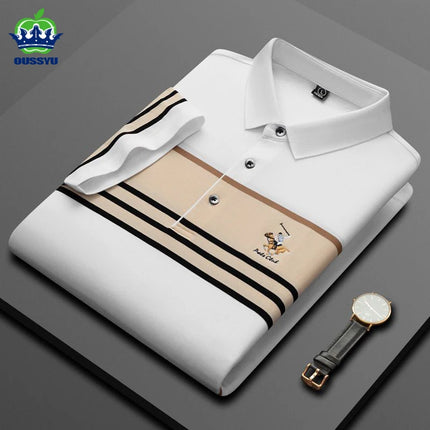 Luxury Embroidery Men's Polo Shirt Summer Thin Breathable 95%Cotton Hip-Hop Harajuku Black Lapel Short-Sleeved Tops Male M-4XL