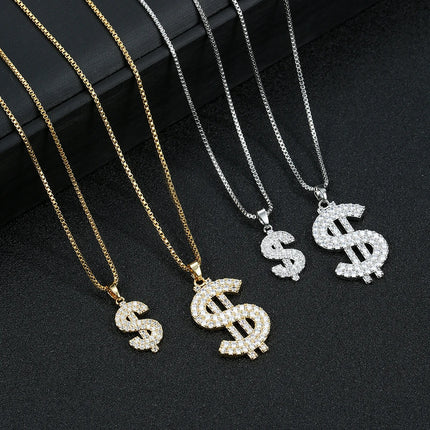 Trendy Stainless Steel Copper Thick Dollar Symbol Pendant Necklace for Women Versatile Fashionable Jewelry Accessory