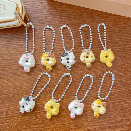 Cartoon Cute Donut Cat Pendant Keychain Phone Lanyard Charm Strap Bag Charm Animal Pendant for Student Backpack Bag Charm Gift