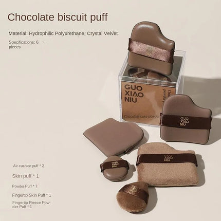 6pcs Mini Makeup Blender Puffs Quick Blending Chocolate Color Makeup Sponge Dry Wet Use Double Sided Cosmetic Tool Daily Makeup