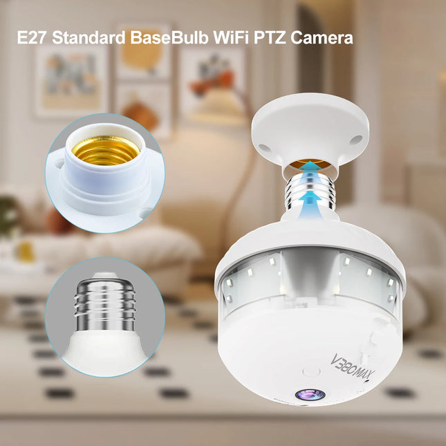 V380 Pro 6MP WiFi E27 Bulb Security Spotlight Camera Full Color Night Vision Two-Way Voice 360° Panoramic Surveillance Camera