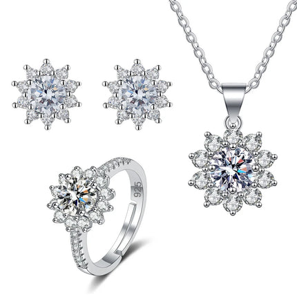 New 925 Sterling Silver Set High Quality Necklace Earring Ring Chain Fashion Jewelry For Women Wedding Birthday Gift