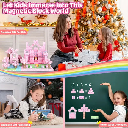 Magnetic Building Blocks Mine World Pink Girly Heart Blossom Cave Plant  Architecture Cubes Set Brick Cube Toys Children Gifts