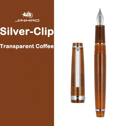 JINHAO 82 Fountain Pen Gold Trim Acrylic Barrel Silver Clip for Writing Calligraphy Signature School Office Supplies Stationery