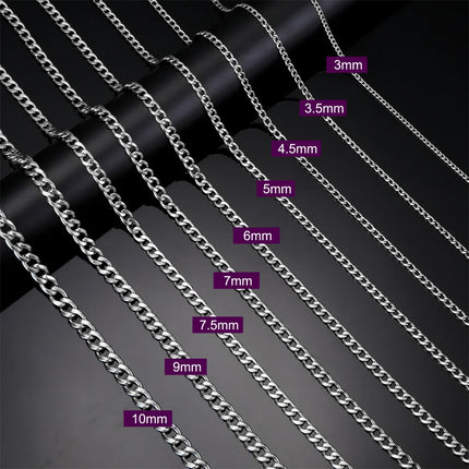 My Shape 3mm-10mm Cuban Chain Stainless Steel Necklaces for Men Male Chains Figaro Box Chain Choker Punk Jewelry 45cm 50cm 60cm