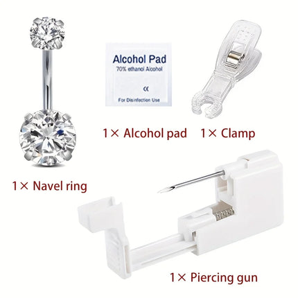 Stainless Steel Navel Piercing Kit with Alcohol Pad Disposable Piercing Tool for Belly Button Jewelry Body Piercing Kit