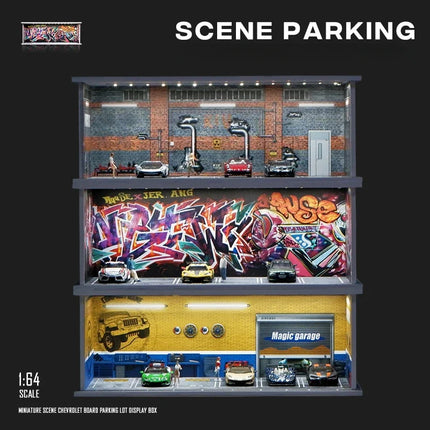 1:64 Simulated Parking Lot with Lights Miniature Scene Parking Garage Toys for Boys Car Model Display Stand Kids Collection Toy