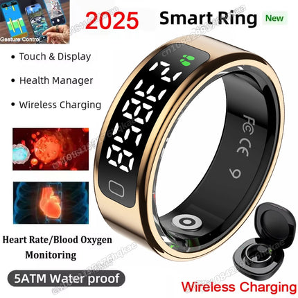 2026 New Video Control GPS Motion Smart Ring LED Display Heart Rate&Blood Oxygen Smartring IP68&5ATM Waterproof Sports Smartring
