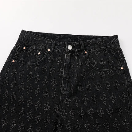 Ummer Men’s Denim Shorts Combine Classic and Fashionable Tattered Designs Straight Fit Loose Black Jeans Y2K High Street Shorts