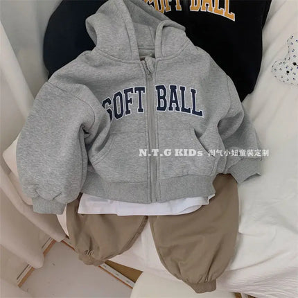 2025 Winter Thicken Warm Kids Sweatshirts Hooded Kids Coat Jacket Fashion Letter Children's Clothing for Girls Boys