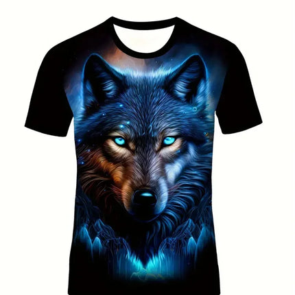 Men's 3D Wolf Print T-Shirt Casual Round Neck Short Sleeve Shirt Breathable and Comfortable Fabric Men's Street Outdoor Clothing
