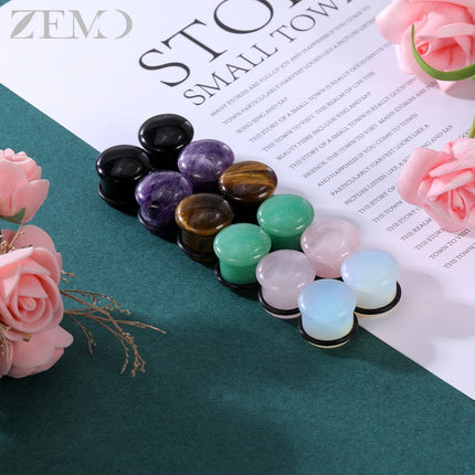 ZEMO 2pcs/lot Natural Stone Ear Plugs and Tunnels Unisex Punk Large Gauges Single Flare Flesh Stretcher Expander Piercings 4-18MM