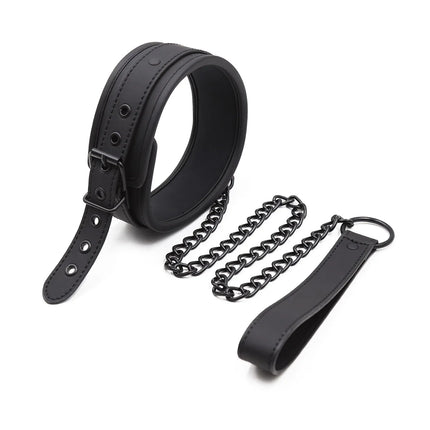 BDSM PU Leather Collar with Leash Padded Neck Restraint Slave Bondage Adult Sex Toy for Women Men Fetish Role Play Gear