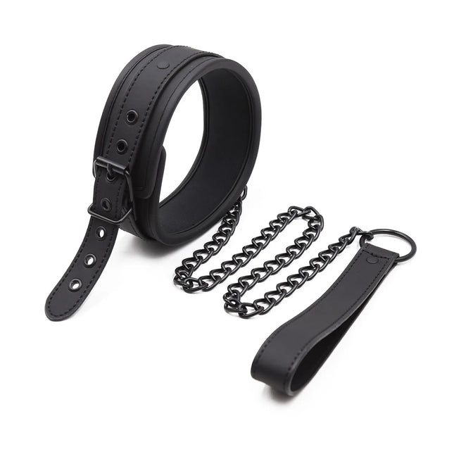 BDSM PU Leather Collar with Leash Padded Neck Restraint Slave Bondage Adult Sex Toy for Women Men Fetish Role Play Gear