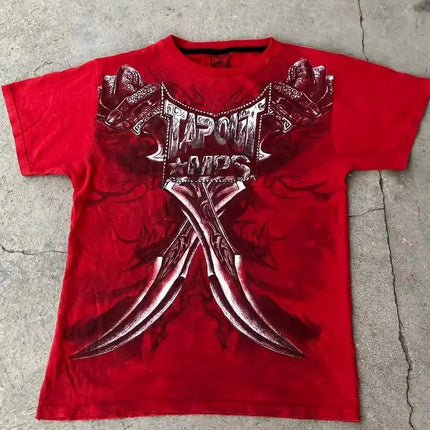 American 2000s Street Affliction New Men Tops Gothic Retro Printed Oversize T-shirt couple Hip Hop Harajuku Punk Short Sleeves