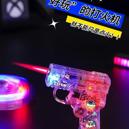 2025 New Creative Luminous Transparent Gyroscope Lighter 2-in-1 Folding Rotating Decompression Windproof Lighter Men's Gift