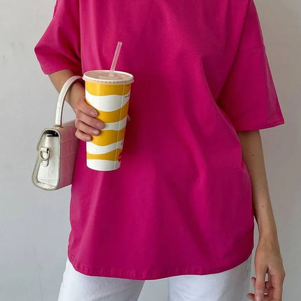 Botvotee 21 Colors Ins Fashion Summer Oversized Basic Solid T-Shirts for Women 100% Cotton White Black Pink T-shirt Casual Tops