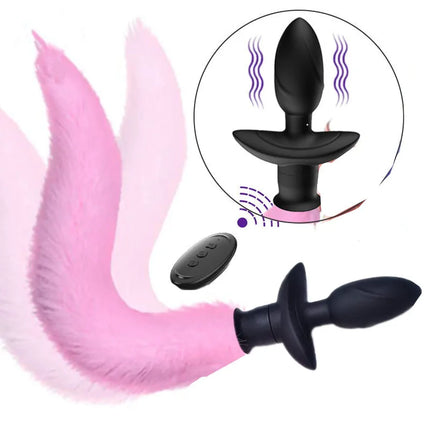 Real Fox Tail Anal Plug Vibrator Cosplay Remote Control Swing Butt Plug Female Masturbator Clitoris Stimulator Sex Toy for Woman