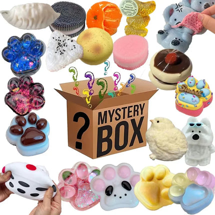 100+ Pieces Assorted Squishy Figures Blind Box Surprise Toys, Slow Rising Soft Fidget Toys Featuring Giant Gorilla, Moai Head, P