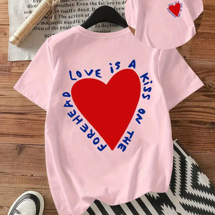 Y2k Fashion Geometric Heart Print Regular Print Tee Casual Loose Crew Neck Short Sleeve  Attire Aesthetic Clothes Unisex