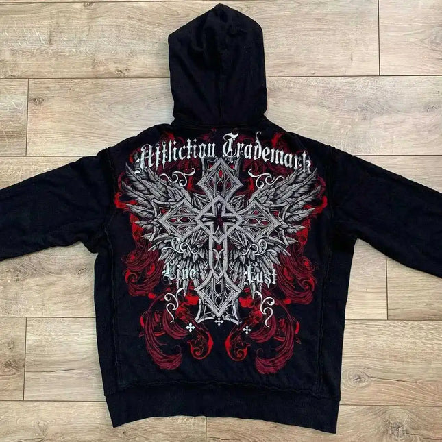 American Y2K New Trend Polar Fashion Padded Zipper Hoodie Women Street Hip Hop Joker Loose Sweater Couple Casual Punk Hoodie