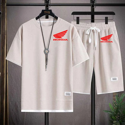2026 Honda Logo Waffle Men's Summer Short Sleeve And Shorts Two Piece Sets Sports Casual Tracksuit Men Comfortable Cool Shorts O