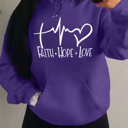 Faith Hope Love Letter Graphic Women Hoody Street Casual Loose Hoodies Autumn Fleece Pullover Hip Hop O-Neck Clothing Female