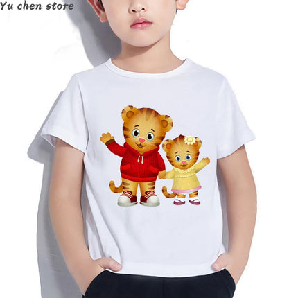 Fashion Children's T-Shirt Cute Daniel Tiger's Neighborhood Cartoon Print Boy's T-Shirt Summer Harajuku Girls T-Shirts White Tops