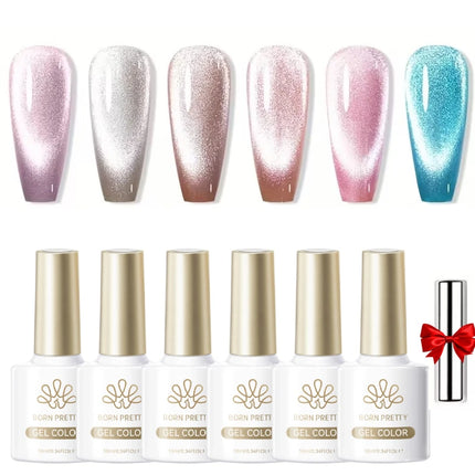 BORN PRETTY Cat Magnetic Moonlight Gel Nail Polish Set 10ml Sparking White Silver Water-light Soak Off UV Gel Nail Art Manicure