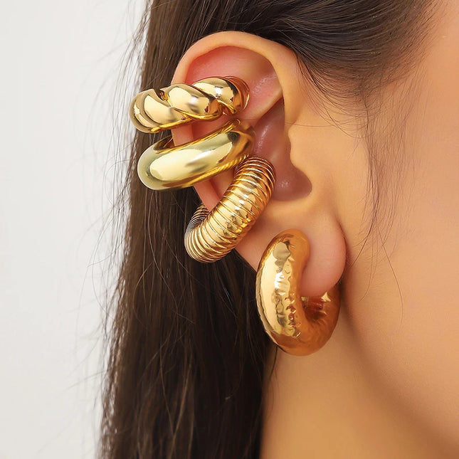 1 Pair Smooth Round C Shape Clip On Women Earrings Lightweight Without Piercing Cartilage Ear Cuff Gold Silver Color Earrings