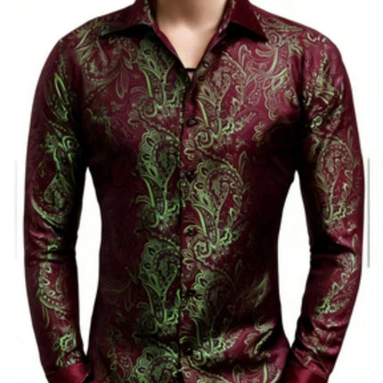 Men's Brand New Silk Top with Regular Slim Fit, Ordinary Lapel, 3D Printed with Artistic Patterns, Fashionable and Comfortable,