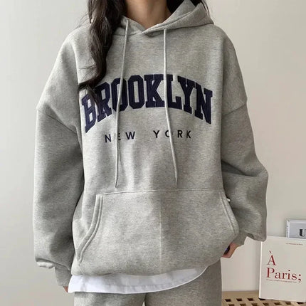 American Style printed Letter Hooded Sweatshirt Women's Loose Fit Thickened Fleece Lined Cross-border Clothing