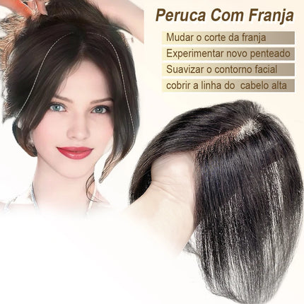 100% Real Human Hair Toppers with Bangs Silk Base 3Clip Pieces Brown Straight Human Topper Hairs for Women Hair Extension