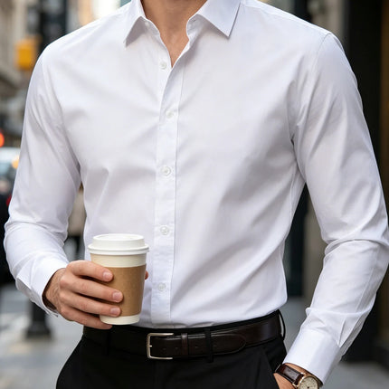 New Men Shirt Elegant Fashion European Long Sleeve Classic Smart Casual Elastic Anti-pilling Male Business Dress Shirts