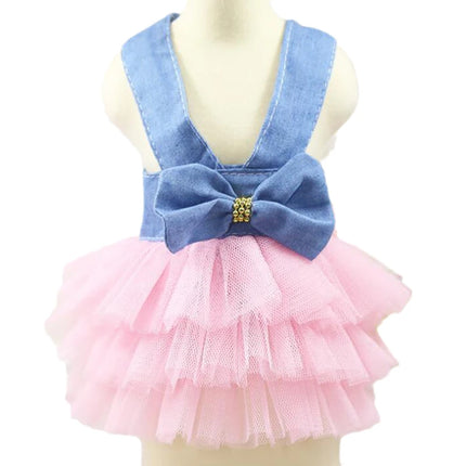 Summer Puppy Clothes Pet Denim Dresses for Small Dogs Pomeranian Chihuahua Dog Kitten Skirt Princess Dress Pink Girls Clothing